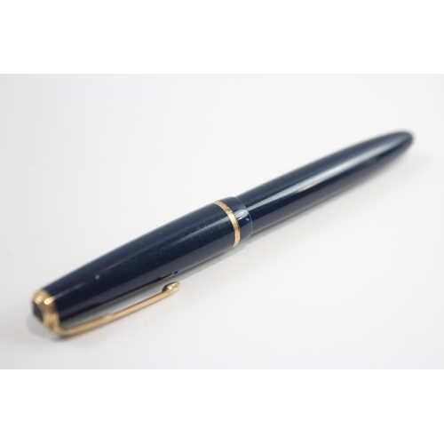 329 - Vintage PARKER Senior Duofold Navy FOUNTAIN PEN w/ 14ct Gold Nib WRITING