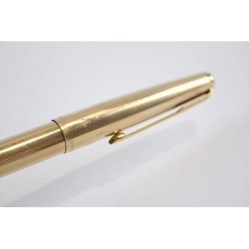 337 - Vintage PARKER 61 Gold Plated Fountain Pen w/ 14ct Gold Nib WRITING (22g)