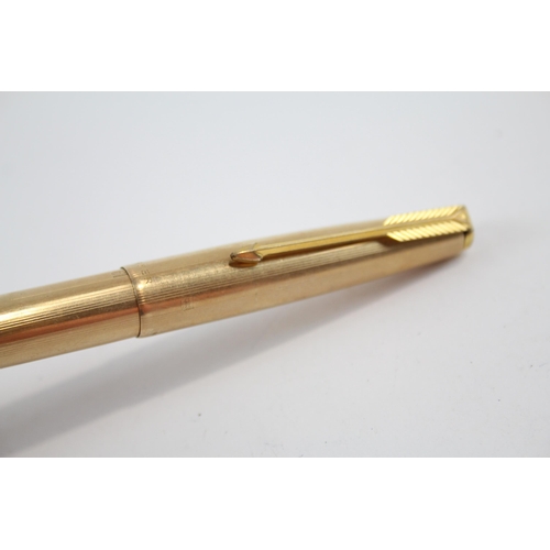 338 - Vintage PARKER 61 Gold Plated Fountain Pen w/ 14ct Gold Nib WRITING (23g)