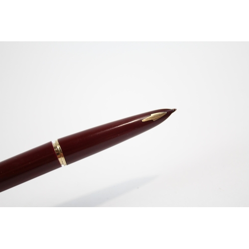 344 - Vintage PARKER 61  Burgundy Fountain Pen w/ Gold Plate Cap Etc WRITING