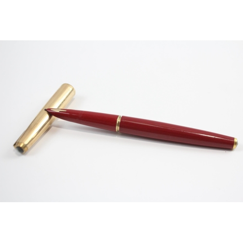 345 - Vintage PARKER 61 Red Fountain Pen w/ 14ct Gold Nib, Gold Plate Cap Etc WRITING