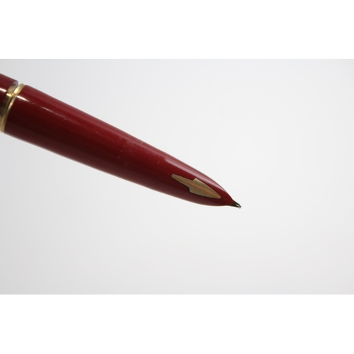 345 - Vintage PARKER 61 Red Fountain Pen w/ 14ct Gold Nib, Gold Plate Cap Etc WRITING