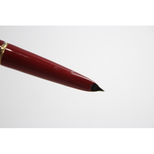 345 - Vintage PARKER 61 Red Fountain Pen w/ 14ct Gold Nib, Gold Plate Cap Etc WRITING