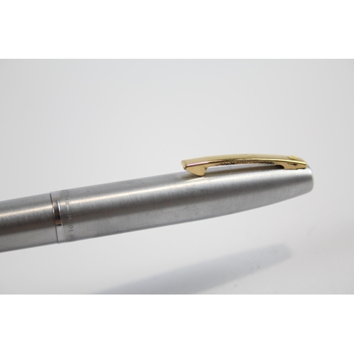 347 - Vintage Sheaffer Imperial Brushed Steel Fountain Pen w/ 14ct Gold Nib WRITING