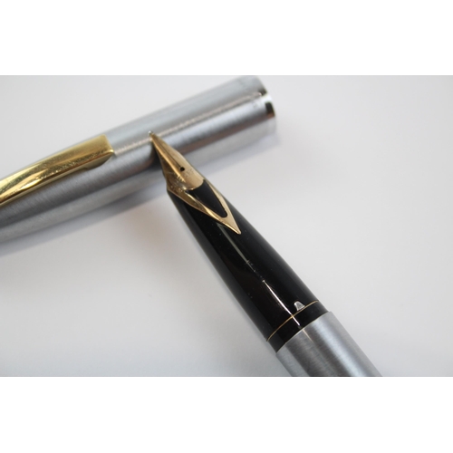 348 - Vintage Sheaffer Imperial Brushed Steel Fountain Pen w/ 14ct Gold Nib WRITING