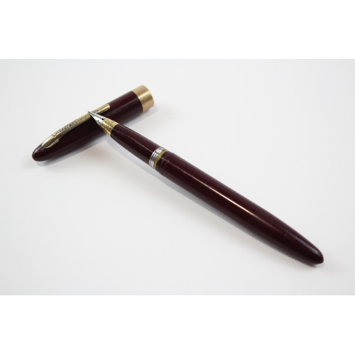 349 - Vintage Sheaffer Snorkel Burgundy Fountain Pen w/ Gold Plate Nib WRITING