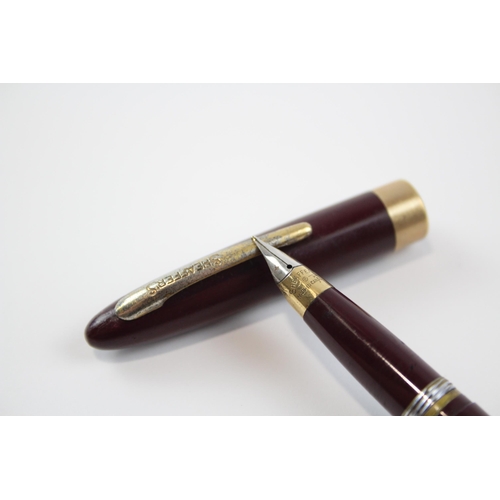 349 - Vintage Sheaffer Snorkel Burgundy Fountain Pen w/ Gold Plate Nib WRITING