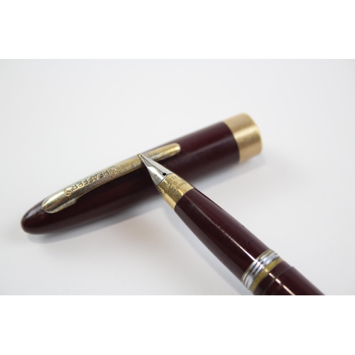 349 - Vintage Sheaffer Snorkel Burgundy Fountain Pen w/ Gold Plate Nib WRITING