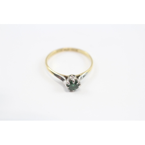 39 - 18ct Gold & Platinum Vintage Green Garnet Cathedral Setting Ring (1.8g) Size  M