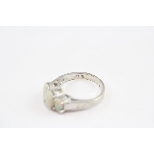 41 - 18ct White Gold Opal Trilogy Dress Ring (3.7g) Size  I 1/2