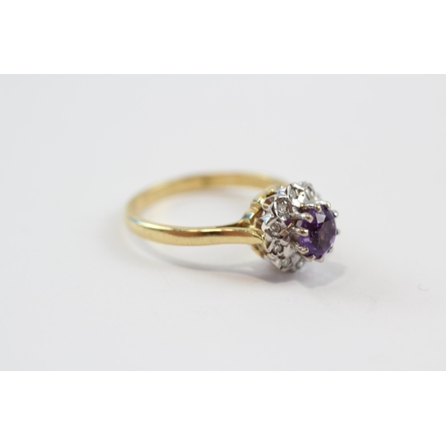 47 - 18ct Gold Amethyst Single Stone Ring With Diamond Surround (3.8g) Size  N 1/2