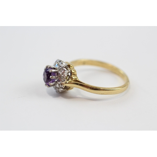 47 - 18ct Gold Amethyst Single Stone Ring With Diamond Surround (3.8g) Size  N 1/2