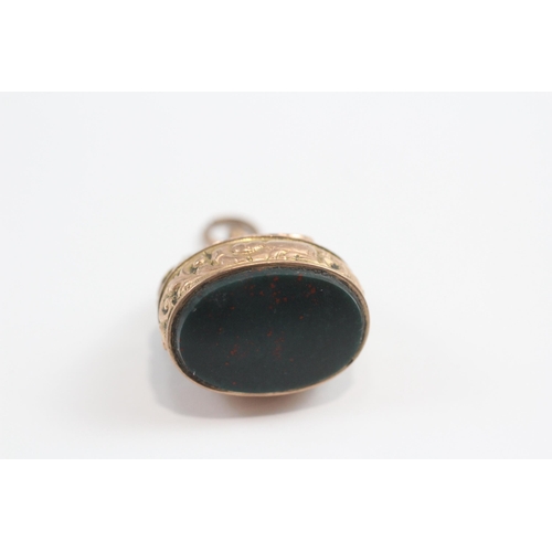 50 - 9ct Gold Antique Bloodstone Seal Fob Pendant (8.2g)