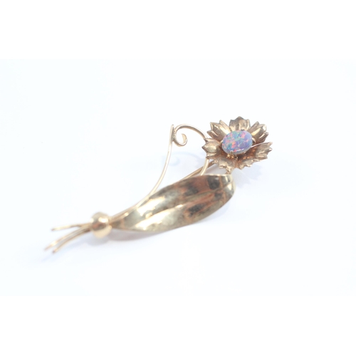 52 - 9ct Gold Opal Doublet Floral Brooch (4.7g)
