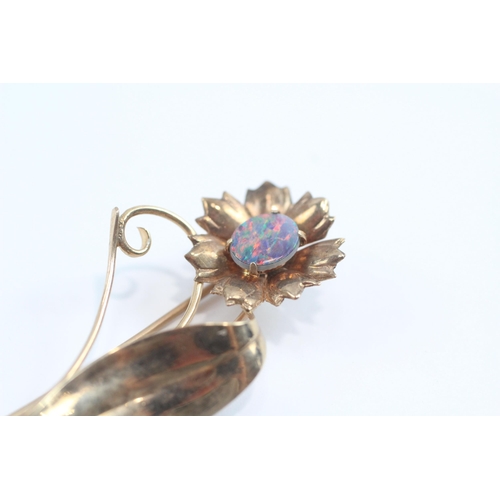 52 - 9ct Gold Opal Doublet Floral Brooch (4.7g)