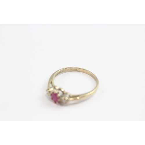6 - 9ct Gold Ruby And Diamond Trilogy Ring (1.9g) Size  O 1/2