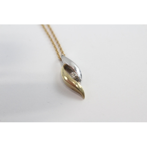 66 - 9ct Yellow And White Gold Diamond Bypass Pendant On Chain (2.6g)