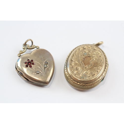 69 - 2 X 9ct Gold Back And Front Lockets With Garnet And Seed Pearl (12.8g)