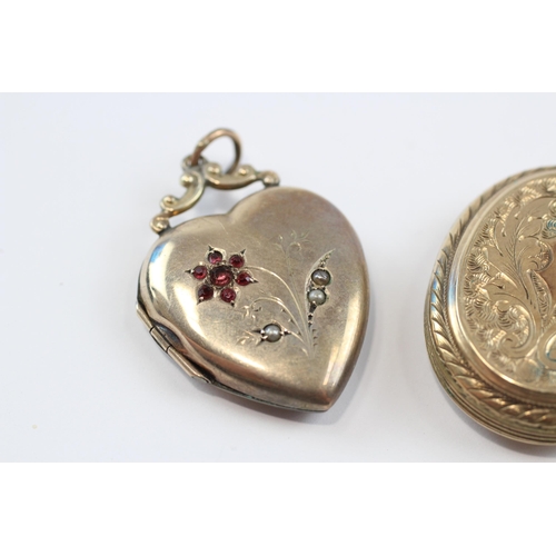 69 - 2 X 9ct Gold Back And Front Lockets With Garnet And Seed Pearl (12.8g)