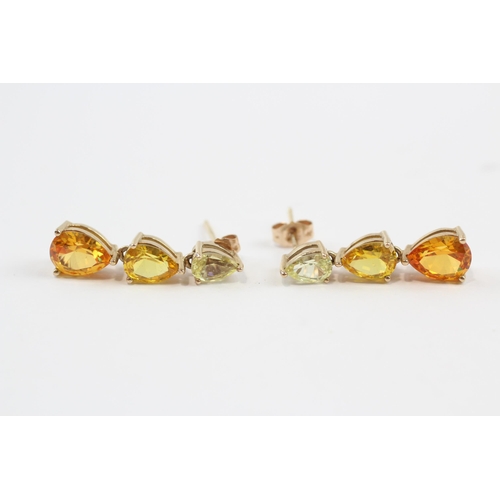 70 - 9ct Gold Synthetic Yellow Sapphire Drop Earrings (3.1g)