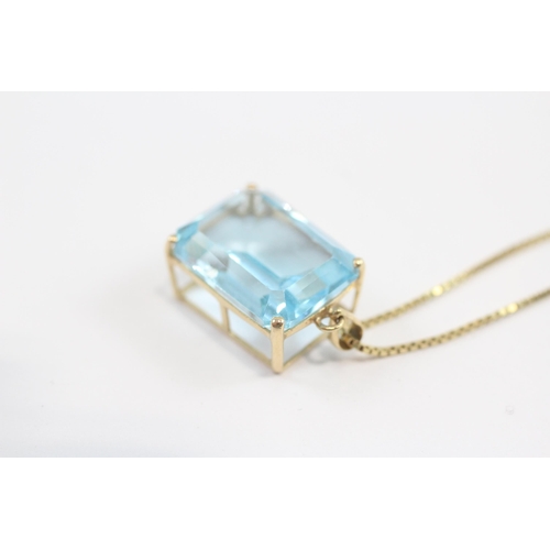 71 - 9ct Gold Blue Topaz Single Stone Pendant Necklace (6g)