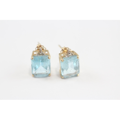 72 - 9ct Gold Blue Topaz & Diamond Earrings (2.1g)