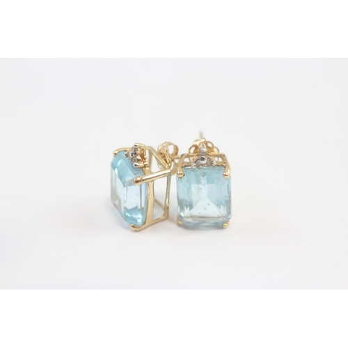 72 - 9ct Gold Blue Topaz & Diamond Earrings (2.1g)