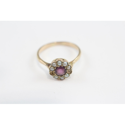 75 - 9ct Gold Amethyst And Seed Pearl Halo Ring As Seen (1.8g) Size  L