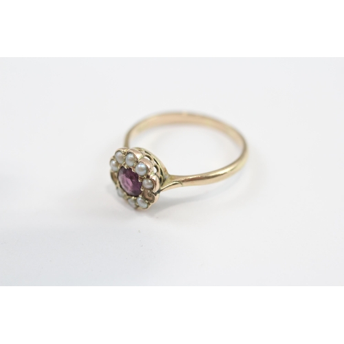 75 - 9ct Gold Amethyst And Seed Pearl Halo Ring As Seen (1.8g) Size  L