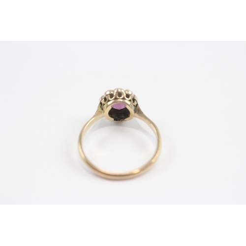 75 - 9ct Gold Amethyst And Seed Pearl Halo Ring As Seen (1.8g) Size  L