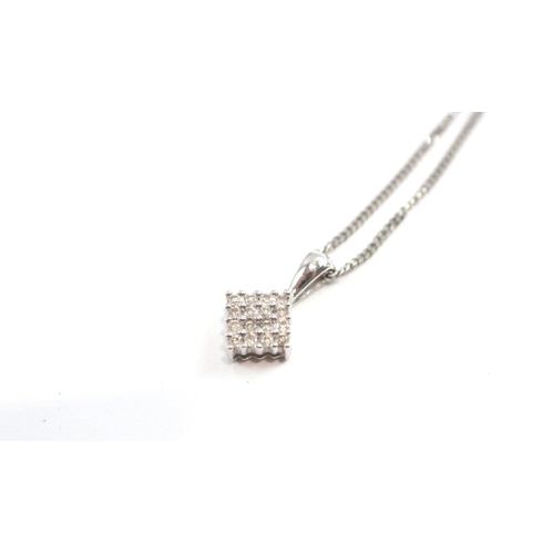 78 - 9ct White Gold Diamond Square Cluster Pendant On Chain (1.7g)