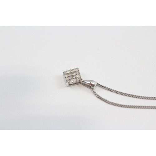 78 - 9ct White Gold Diamond Square Cluster Pendant On Chain (1.7g)