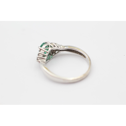 86 - 18ct White Gold Diamond & Emerald Dress Ring (3.8g) Size  O