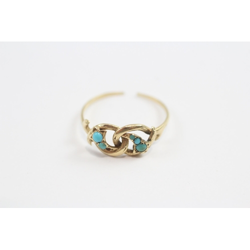 90 - 15ct Gold Antique Turquoise Set Coiled Ivy Styled Dress Ring - As Seen (1.5g) Size  O 1/2