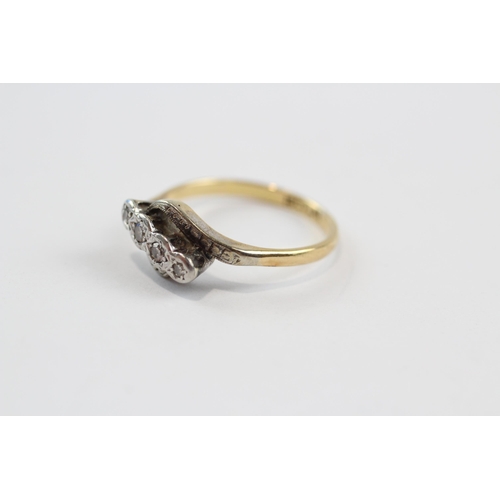 91 - 18ct Gold Vintage Diamond Set Bypass Ring (2.9g) Size  O