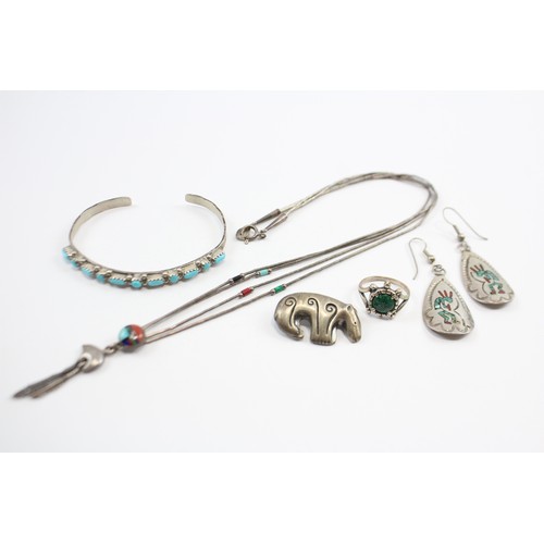 195 - A Collection Of Silver Native American Jewellery Including Wilson & Carolyn Begay