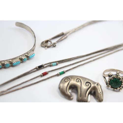 195 - A Collection Of Silver Native American Jewellery Including Wilson & Carolyn Begay