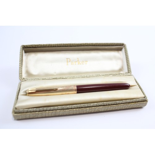 305 - Vintage PARKER 51 Burgundy FOUNTAIN PEN w/ Rolled Gold Cap WRITING Boxed