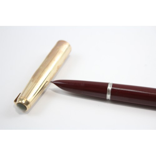 305 - Vintage PARKER 51 Burgundy FOUNTAIN PEN w/ Rolled Gold Cap WRITING Boxed