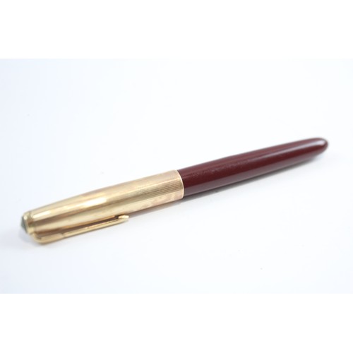 305 - Vintage PARKER 51 Burgundy FOUNTAIN PEN w/ Rolled Gold Cap WRITING Boxed