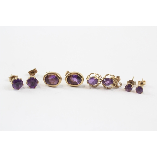 108 - 4 X 9ct Gold Amethyst Set Stud Earrings (4.4g)