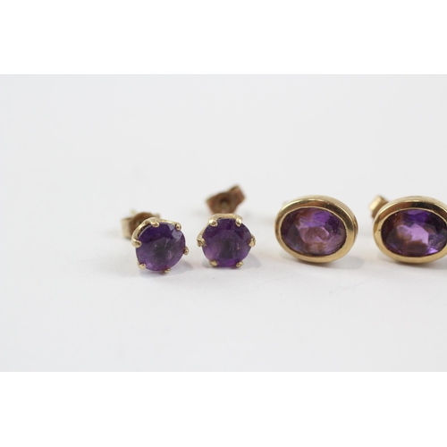 108 - 4 X 9ct Gold Amethyst Set Stud Earrings (4.4g)