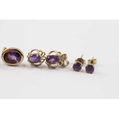 108 - 4 X 9ct Gold Amethyst Set Stud Earrings (4.4g)