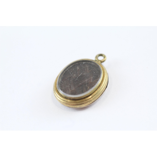 112 - 3 X 9ct Gold Back And Front Antique Enamel Mourning Lockets - As Seen (9.1g)