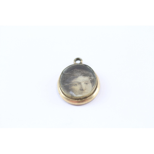 112 - 3 X 9ct Gold Back And Front Antique Enamel Mourning Lockets - As Seen (9.1g)