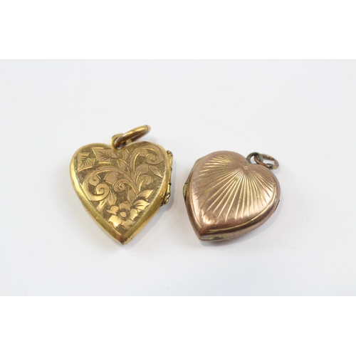 114 - 2 X 9ct Gold Back And Front Antique Heart Shaped Lockets (11.2g)