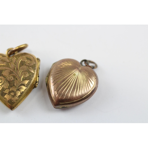 114 - 2 X 9ct Gold Back And Front Antique Heart Shaped Lockets (11.2g)