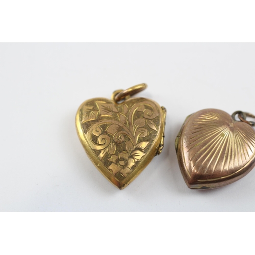 114 - 2 X 9ct Gold Back And Front Antique Heart Shaped Lockets (11.2g)