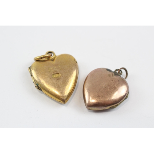 114 - 2 X 9ct Gold Back And Front Antique Heart Shaped Lockets (11.2g)