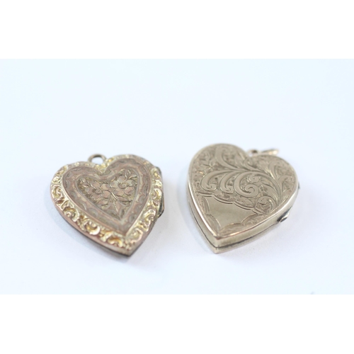 115 - 2 X 9ct Gold Back And Front Antique Heart Shaped Lockets (5.2g)